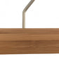 Close-up image of a Rustic Motifs Bamboo Wood Sustainable Clip Bottom Hanger 35cm with a metal hook. The hanger has a smooth finish and a natural wood grain texture, exemplifying eco-friendly wardrobe accessories. The background is plain white.
