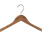 A Rustic Motifs Bamboo Wood Sustainable Top Jacket Hanger 42cm with a natural finish and smooth surface is pictured against a white background. The eco-friendly hanger features a rounded metal hook at the top and slightly angled arms for holding garments.