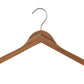 A "Bamboo Wood Sustainable Top Hanger with Notch 42cm" by Rustic Motifs with a metal hook at the top and two notches, one on each side, for securing straps. The eco-friendly hanger's wood has a smooth, polished finish, and the metal hook is shiny and curved. The background is plain white.