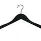 A stylish Rustic Motifs Black Wooden Jacket Top Coat Hanger 38cm with broad, slightly curved shoulder supports and a central hook at the top, designed for hanging clothes. This high-quality hanger ensures your garments are well-supported. The background is plain white.