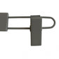 A Grey Wooden Kids Clip Bottom Hanger 26cm by Rustic Motifs, with two parallel bars extending from it, curving into a U shape on the right side and connected to another rectangular piece, all in a gray finish resembling an eco-friendly wood hanger, set against a plain white background.