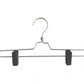 A minimalist Natural Aluminium Clip Bottom Hanger 35cm from Rustic Motifs with a hook on top, featuring two adjustable clips at the bottom for hanging pants or skirts. The sleek, aluminium hanger has a simple design against a white background.