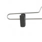A close-up of a Rustic Motifs Natural Aluminium Clip Bottom Hanger 35cm with a black plastic clip attached to it. The hanger boasts a simple and minimalist design, featuring a hook on top for hanging. The background is plain white.