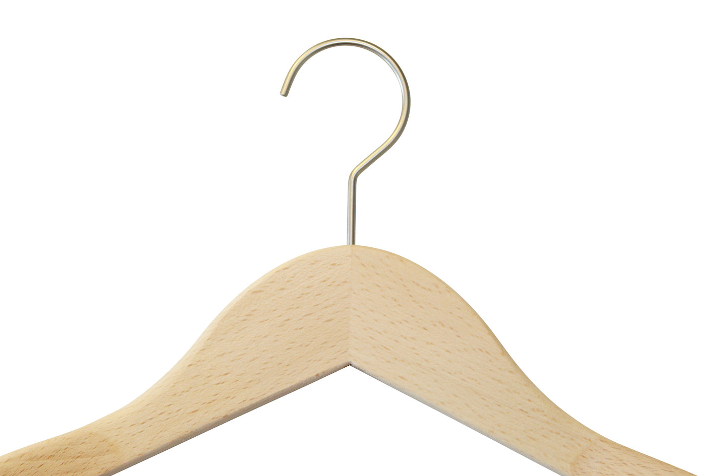 A Rustic Motifs Natural Wooden Jacket Hanger with Trouser Bar 39cm is centered against a white background. This hanger features notches on the arms for securing garments with straps. The wood has a smooth, light finish, making it perfect for those keen on closet organization.