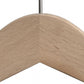 Close-up of the top part of a Natural Wooden Jacket Top Coat Hanger 38cm by Rustic Motifs. The hanger, made from solid wood, is light brown with a smooth texture, and a metal hook emerging from the center at the top. The detailed grain of the wood is visible in the image, perfect for wardrobe organization.