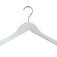 A premium-quality White Ash Wooden Jacket Coat Hanger 44cm by Rustic Motifs with a metal hook at the top. The hanger's curved design and wide ends make it ideal for hanging garments like coats or blouses. The background is plain white, emphasizing the elegance of these White Ash Wooden Jacket Coat Hangers 44cm by Rustic Motifs.