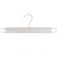 A minimalist White Wooden Clip Bottom Hanger 37cm by Rustic Motifs with metal clips on both ends for securing garments. It features a central horizontal bar and a metal hook at the top for hanging. Ensuring crease-free garment organization, its design is simple and functional, with a clean, modern aesthetic.