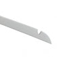 A white, flat, elongated tool with a hooked, notched end, designed for specific purposes such as opening boxes or lifting small items. Much like the Rustic Motifs White Wooden Clothes Hanger with Notch 38cm that aids in closet organization, its single notch near the tip is designed to catch or grip objects. The image is set against a plain white background.