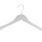 A White Wooden Clothes Hanger with Notch 38cm from Rustic Motifs with a metal hook at the top. The hanger has a simple, classic design with notches on the shoulders to help hold straps and prevent clothing from slipping. Perfect for enhancing closet organization against a plain white background.